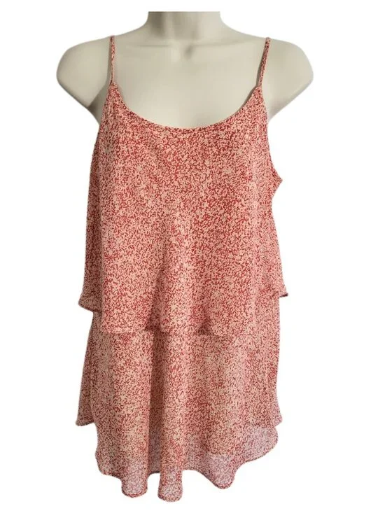CAbi Red & Cream Paprika Ruffled Tiered Lined Cami Top - Women's M - Picture 4 of 5